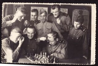 Handsome Young Lovely Man Guy Soldiers Chess Ussr Army Old Soviet Russian Photo