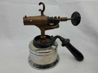 Rare National Safety Device Co Old Melting Smelting Brass Blow Torch Wood Handle