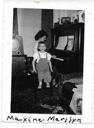 Mother At The Old Upright Piano And Daughter Singing Along,  Vintage 1950 