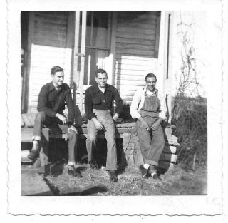 Guys With Rolled Up Jeans Hanging Out On Farm House Porch,  Vintage 1950 