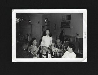 1958 Photo Man Opening Gift At Bar Room Table Juke Box Pearl Falstaff Beer Signs