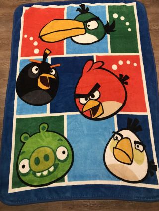 Htf Rare Angry Birds Throw Blanket Fleece Rovio Entertainment Squares 60x45” E1