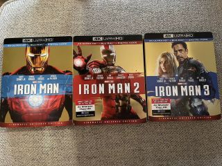 3 - Movie Iron Man 4k Ultra Hd,  Blu - Ray,  Slipcover Rare Combo✔ No Digital