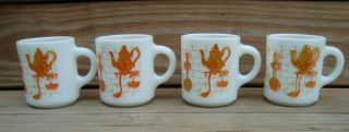 Set Of 4 Rare Vintage Hazel Atlas Orange Kitchen Aids Coffee Cup Mugs