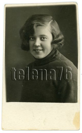 1930s Portrait Soviet Cheerful Girl Young Woman Curly Hair Russian Vtg Photo