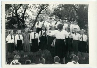 1950s Pioneer Camp School Girls Boys Singing Chorus Russian Vintage Photo