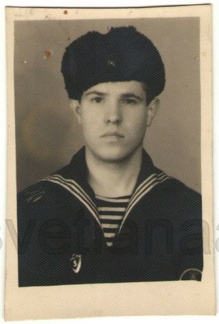 1957 Sailor Navy Handsome Man Military Guy Boy Fur Hat Soviet Army Vintage Photo
