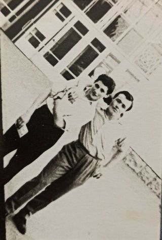 Vintage Photo Affectionate Couple Handsome Guys Men Hug Gay Int