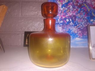 Vtg Mid Century Modern Blenko Glass Amberina Tangerine Decanter W/stopper " Rare "