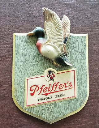 Vintage Antique Rare Pfeiffers Beer Mallard Duck Chalkware Plaque Bar Sign