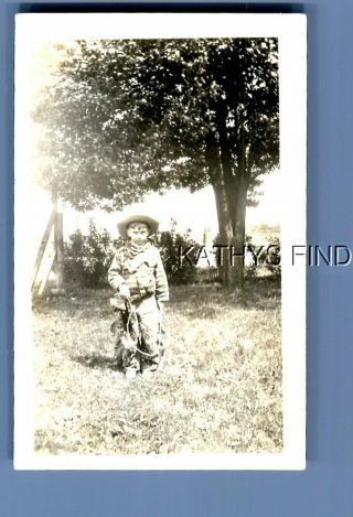 Found B&w Photo N,  1761 Little Boy Dressed As Cowboy In Yard