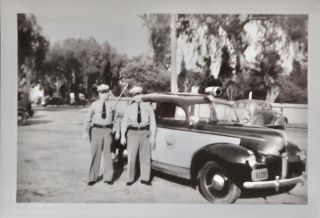 Vintage Police Car And Two Police Officers Black & White Glossy Photo 3.  5 " X 5 "