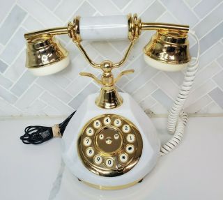 Horchow Sitel Rare Marble White Retro Vintage Style Dial Phone Made In Italy