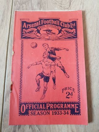 Arsenal Football Club Programme 1933/34 Rare.  Arsenal V Derby County
