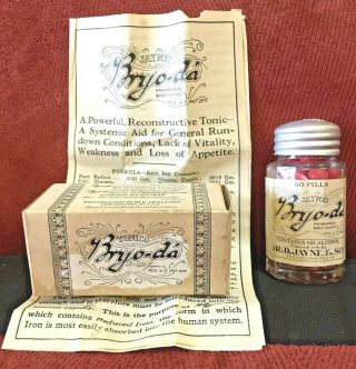Antique Medicine Bottle: Dr Jayne’s Bryoda,  For Nerves,  Rare,  Full Contents Drug.