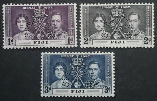 Rare 1937 - Fiji Set Of 3 Coronation Of Kgvi Postage Stamps Sg246 - 8 Specimen