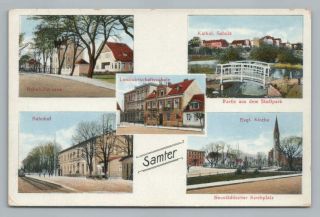 Samter Szamotuly Poland Rare Antique Polish Multiview Train Station Postcard 10s