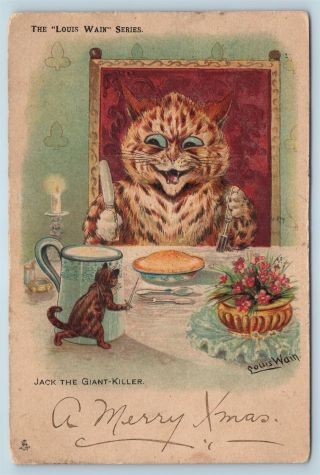 Postcard A/s Louis Wain Fairy Tales Jack The Giant Killer Tuck 1905 Cat Mouse M2
