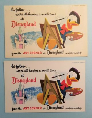 Disneyland Postcards; Art Corner Donald Says Hi Folks; Diff Backs; Vintagedisney