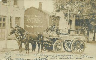 Poughkeepsie Ny Horse - Drawn Fire Dept.  Wagon 1907 Rppc Postcard