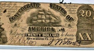 $20 " Ships Ahoy " (confederate) Rare 1800 