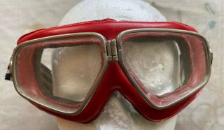 Rare Vintage Baruffaldi Motorcycle Goggles Red Striped Head Band Motocross Italy