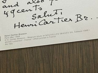 Unique SIGNED Postcard Henri Cartier - Bresson 