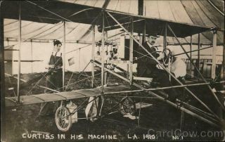Aviator Rppc Los Angeles,  Ca Glenn Curtiss In His Machine L.  A.  1910 California