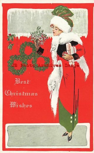 6 Postcards,  Christmas,  Gibson Art Co,  Fade Away,  Woman Shopping,  Santa 2