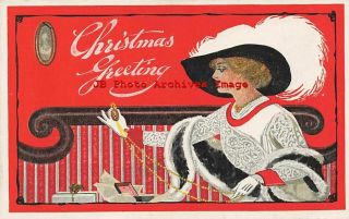 6 Postcards,  Christmas,  Gibson Art Co,  Fade Away,  Woman Shopping,  Santa 3