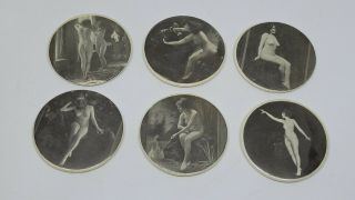 Set Of 6 Risque Nude Woman Celluloid Pocket Mirrors