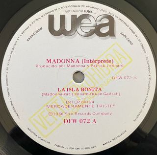 Madonna " La Isla Bonita " Rare Pop 45 Wea Argentina Promo Fleetwood Mac Ex