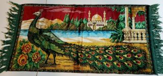 Rare Peacock Vintage Tapestry Wall Hanging/rug 38.  5 " X 19 "