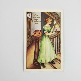 Rare Halloween Greetings Postcard Jack - O - Lantern May You See You True Loves Face