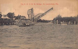 Fl 1900’s Rare Florida Fec Railroad Bridge At Ft.  Lauderdale,  Fla - Broward Co