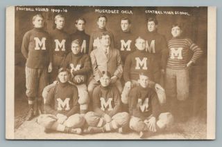 Muskogee High School Football Team Rppc Antique Oklahoma Studio Photo 1910