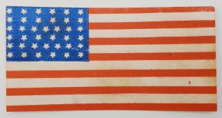 Antique 1876 38 - Star United States Paper American Flag Colorado 2 - 5/8 " X 1 - 3/8 "