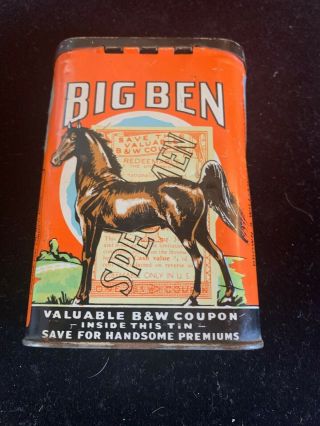 Very Rare - Big Ben Speciman Valuable B&w Coupon Smoking Tobacco Tin
