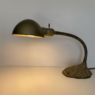 Rare Vintage Flex Arm Gooseneck Clam Shell Cast Iron Table Lamp Mcm Art Deco