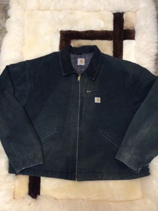 Vintage Carhartt Detroit Jacket Blanket Lined Moss Black Usa Made 2xl Rare Faded