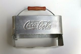 Rare Vintage Coca Cola Coke Stamped Aluminum Drink Carrier 6 - Pack Bottle Caddy