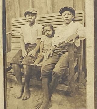 Cute African - American Children Sitting On Bench Rppc Azo Antique Postcard