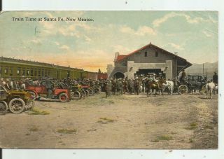 Mexico 1910s Train Time In Santa Fe N.  M.  Model A Era Cars At Depot