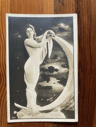 Antique 1900s - 1910s French Rppc Paper Moon Risque Edwardian Lady - Unposted
