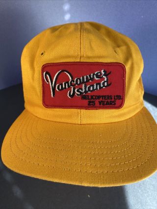 Vintage Truckers Hat.  Rare Vancouver Island Helicopter Yellow Pw Snapback Pch3