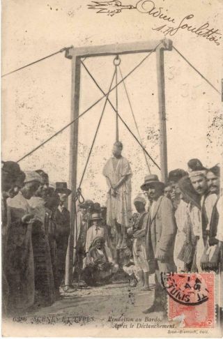 Antique Tunisian Postcard: Man Put To Death By Hanging - Love Sentiments On Back