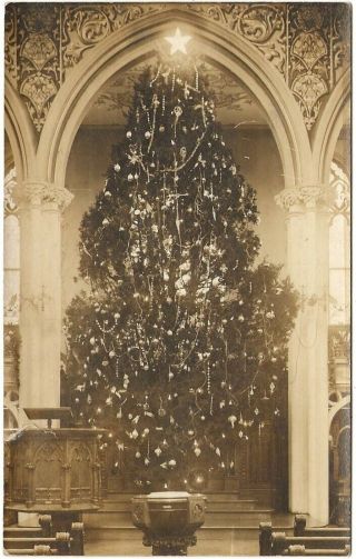 Rppc Real Photo Postcard Christmas Tree Inside Salem Memorial Chapel Lebanon,  Pa