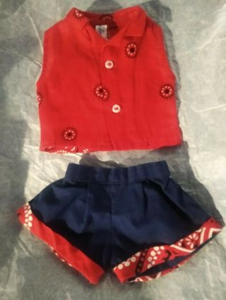 Terri Lee Doll Red Bandana Top & Navy Shorts With Tag - Vintage Rare
