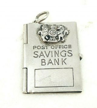 Silver Charm Pendant Post Office Savings Bank Book Passbook Unusual Rare Fob