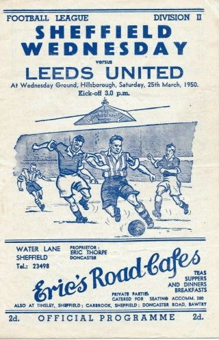 Rare Football Programme " Promoted " Sheffield Wednesday V Leeds United 1949 - 1950